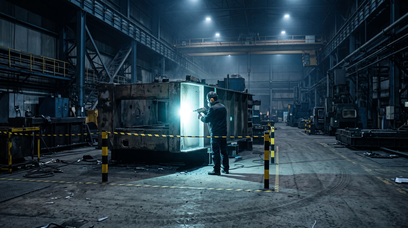 Laser cleaning on a large machine in a production hall